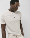 Beige linen knitted polo shirt - Man - SS2025 | Roberto Verino
