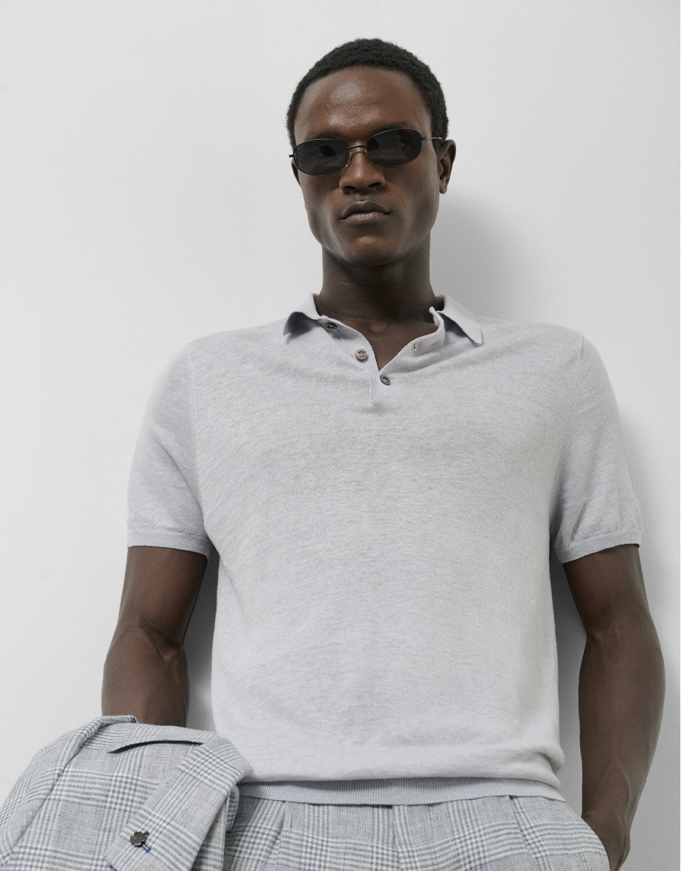 Gray melange linen knitted polo shirt - Man | Roberto Verino