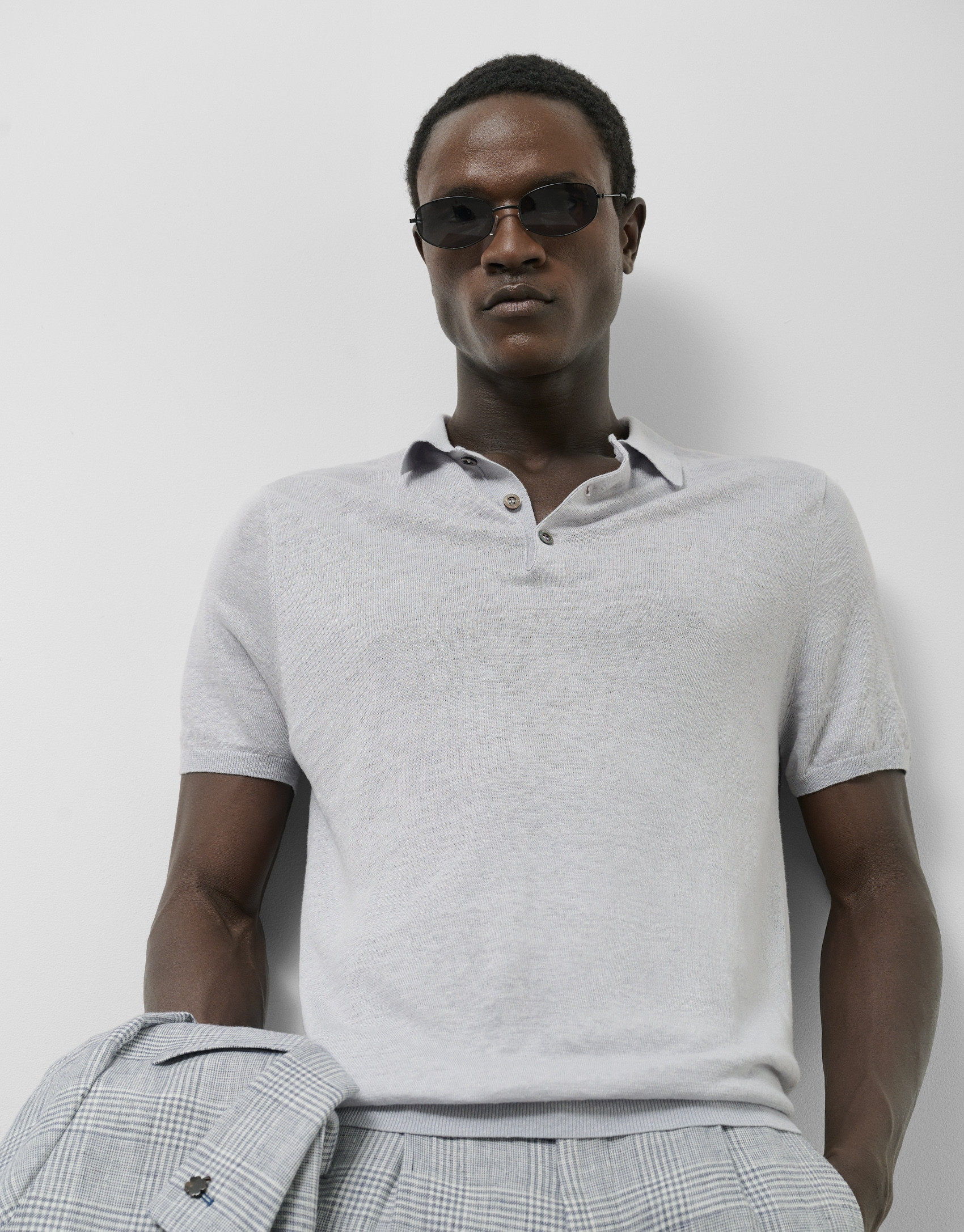 Gray melange linen knitted polo shirt - Man | Roberto Verino