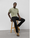 Light khaki green linen knitted polo shirt | Roberto Verino