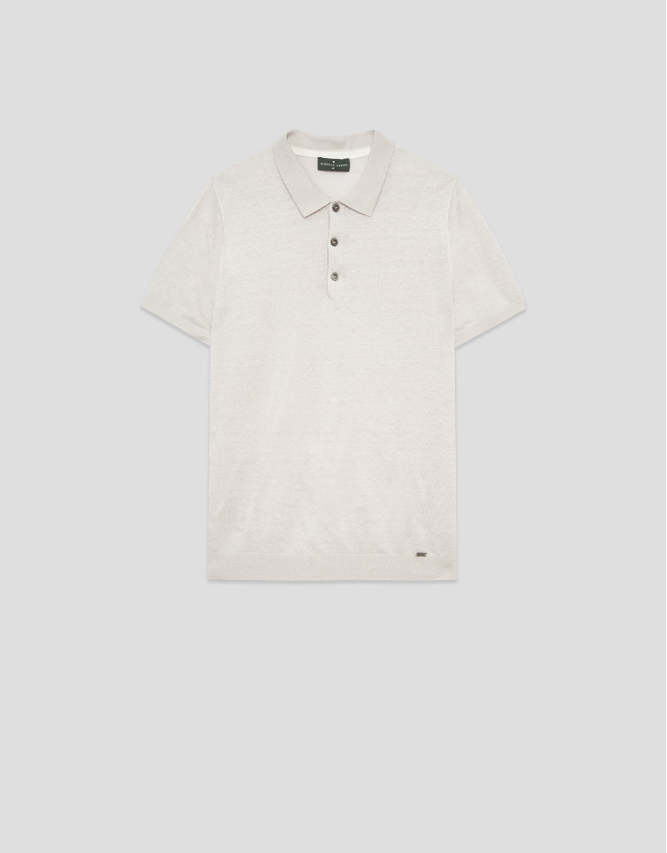Beige linen knitted polo shirt - Man - SS2025 | Roberto Verino