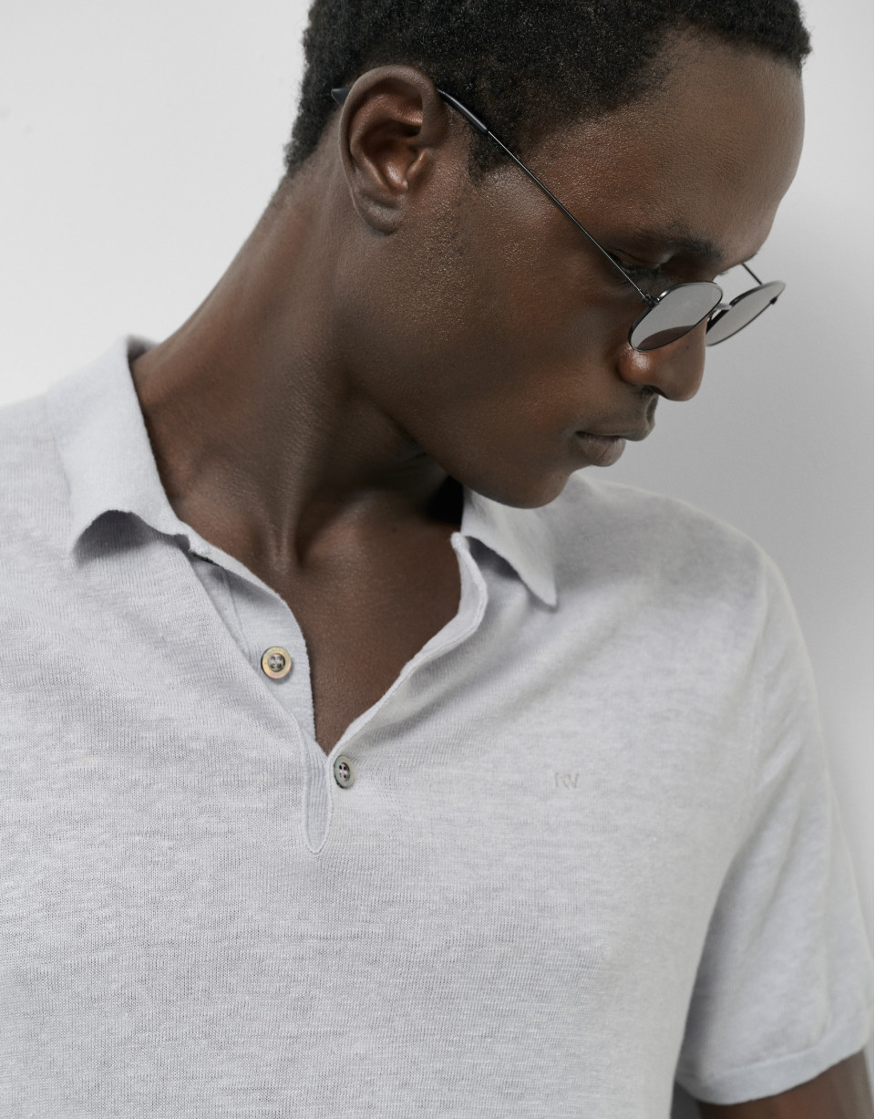 Gray melange linen knitted polo shirt - Man | Roberto Verino