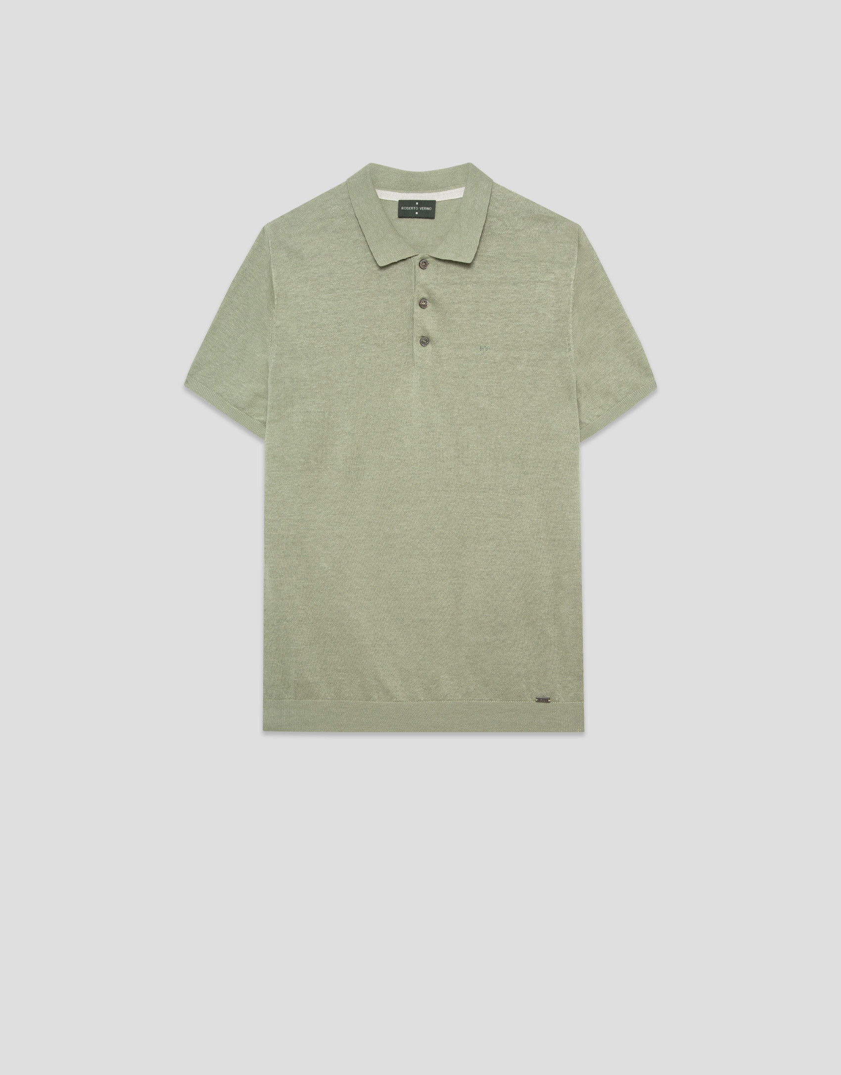 Polo tricotado lino verde caqui claro - Hombre | Roberto Verino