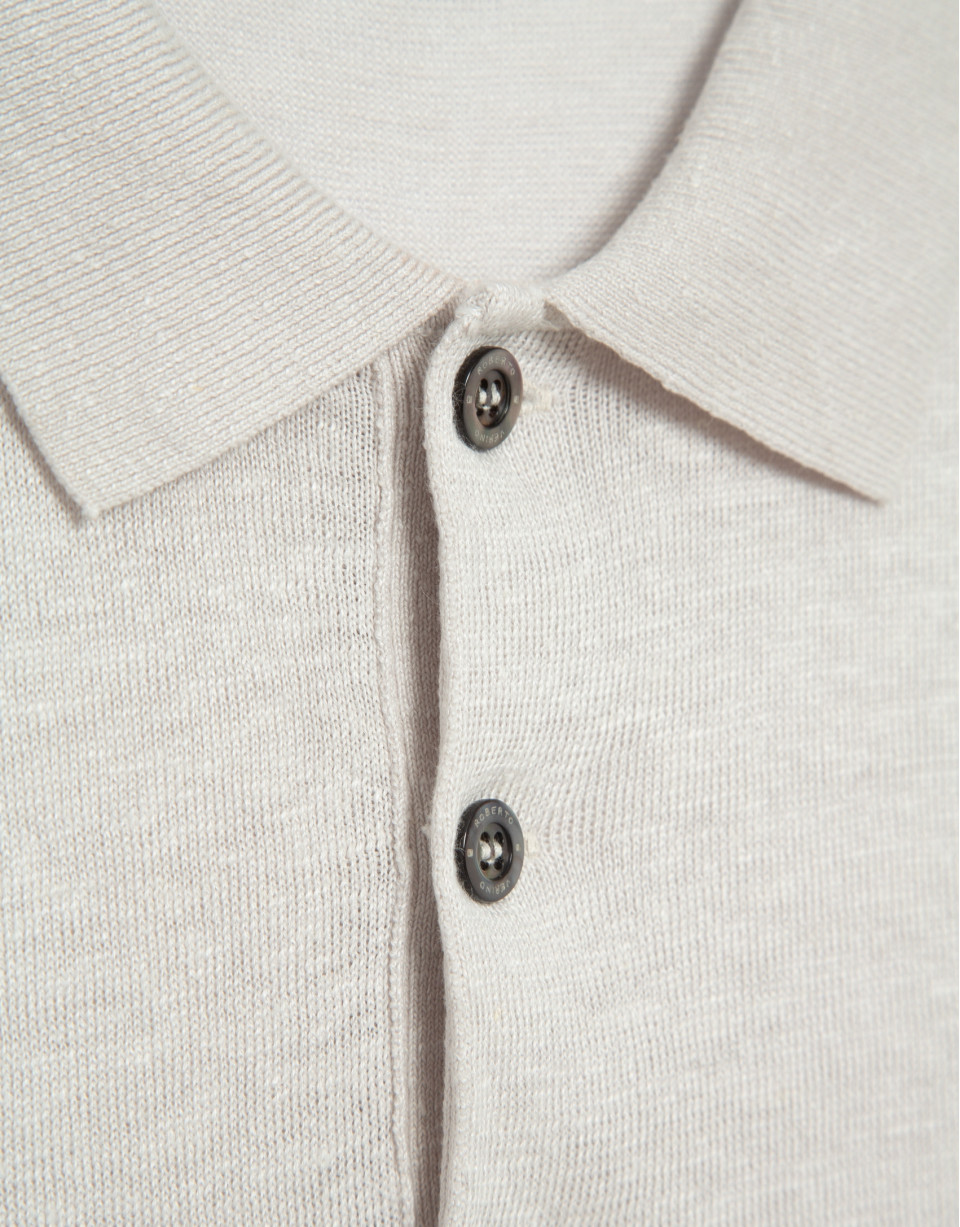 Beige linen knitted polo shirt - Man - SS2025 | Roberto Verino