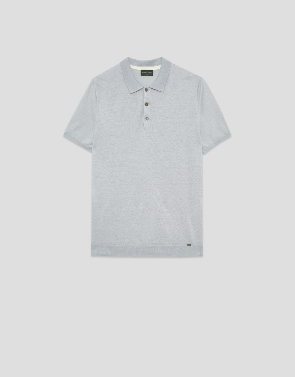 Gray melange linen knitted polo shirt - Man | Roberto Verino