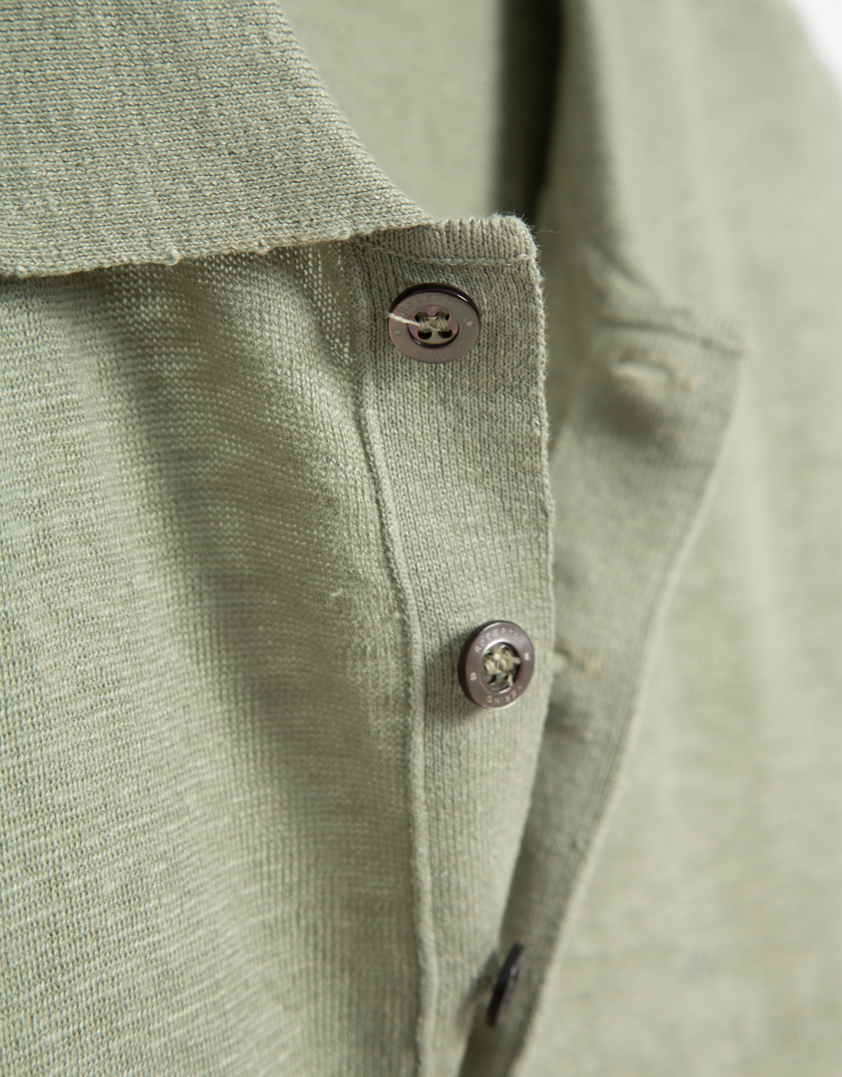 Light khaki green linen knitted polo shirt | Roberto Verino