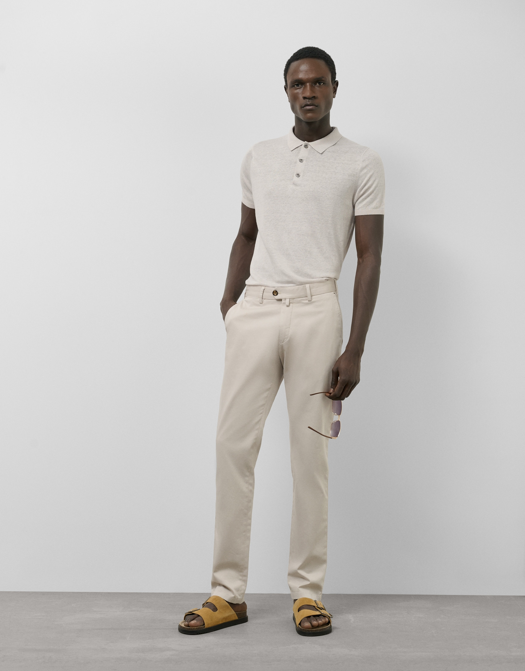 Beige linen knitted polo shirt - Man - SS2025 | Roberto Verino