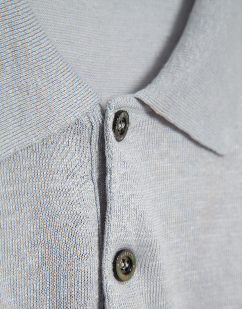 Gray melange linen knitted polo shirt - Man | Roberto Verino