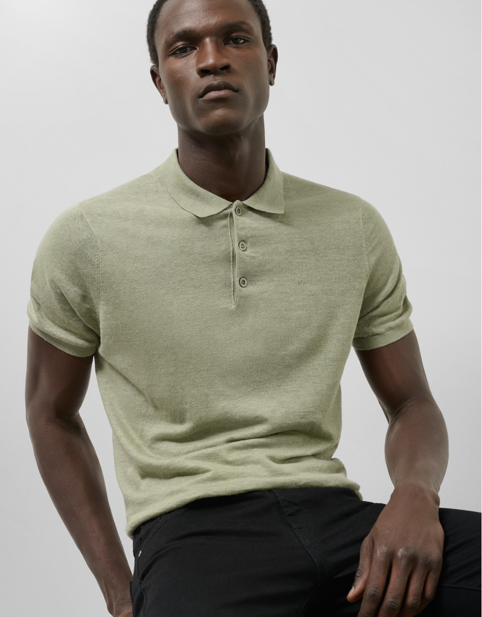 Light khaki green linen knitted polo shirt | Roberto Verino