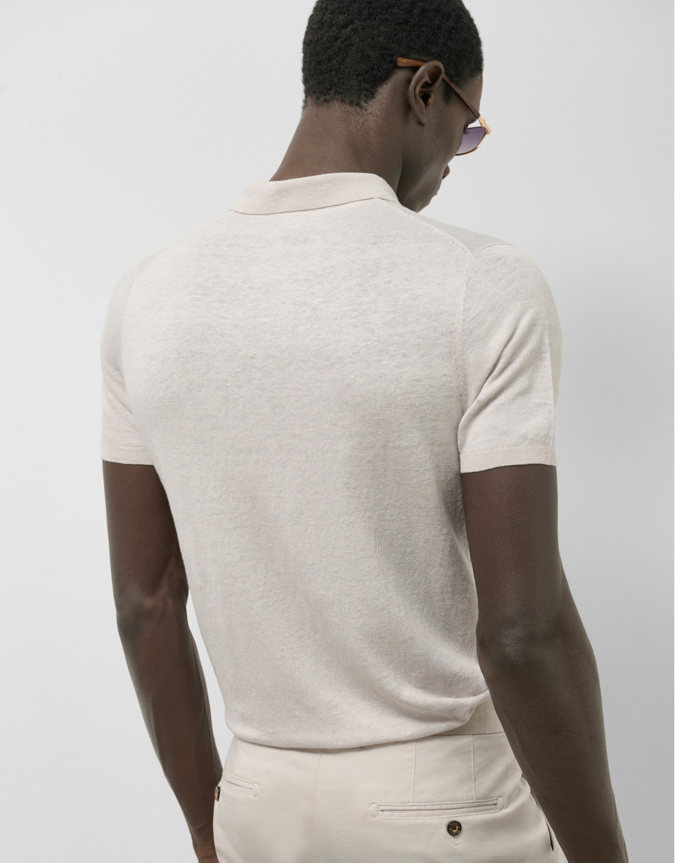 Beige linen knitted polo shirt - Man - SS2025 | Roberto Verino