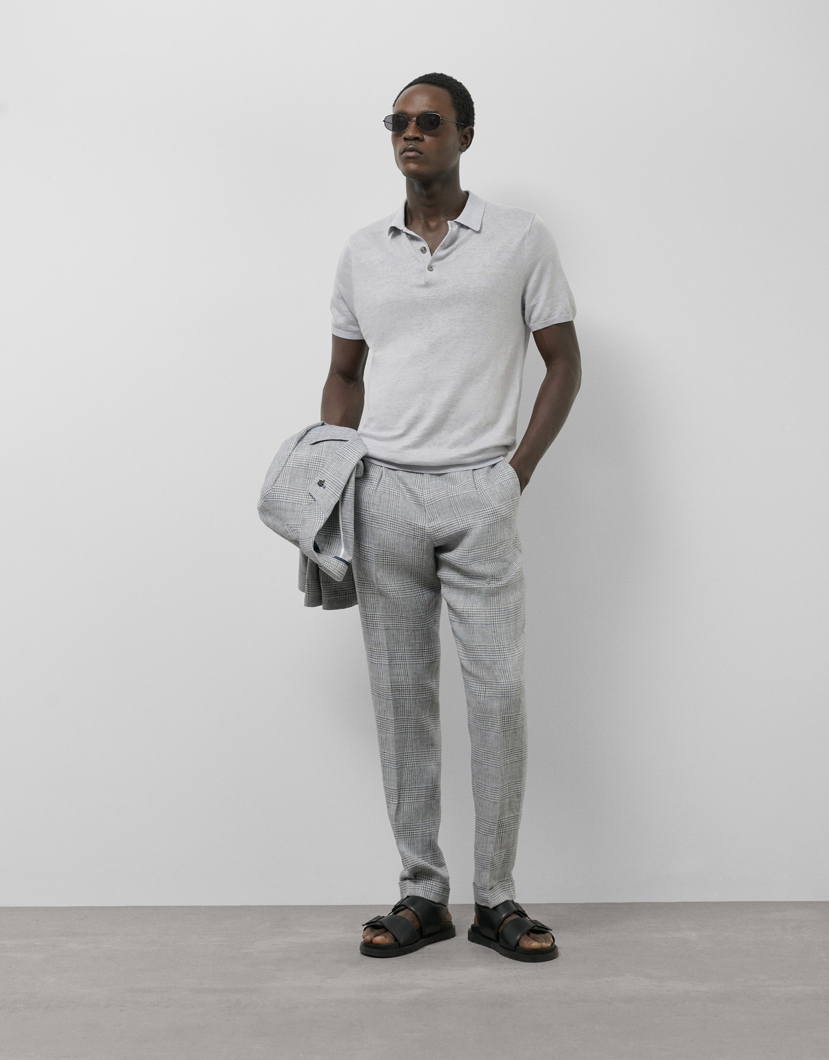 Polo tricotado lino gris melange - Hombre | Roberto Verino