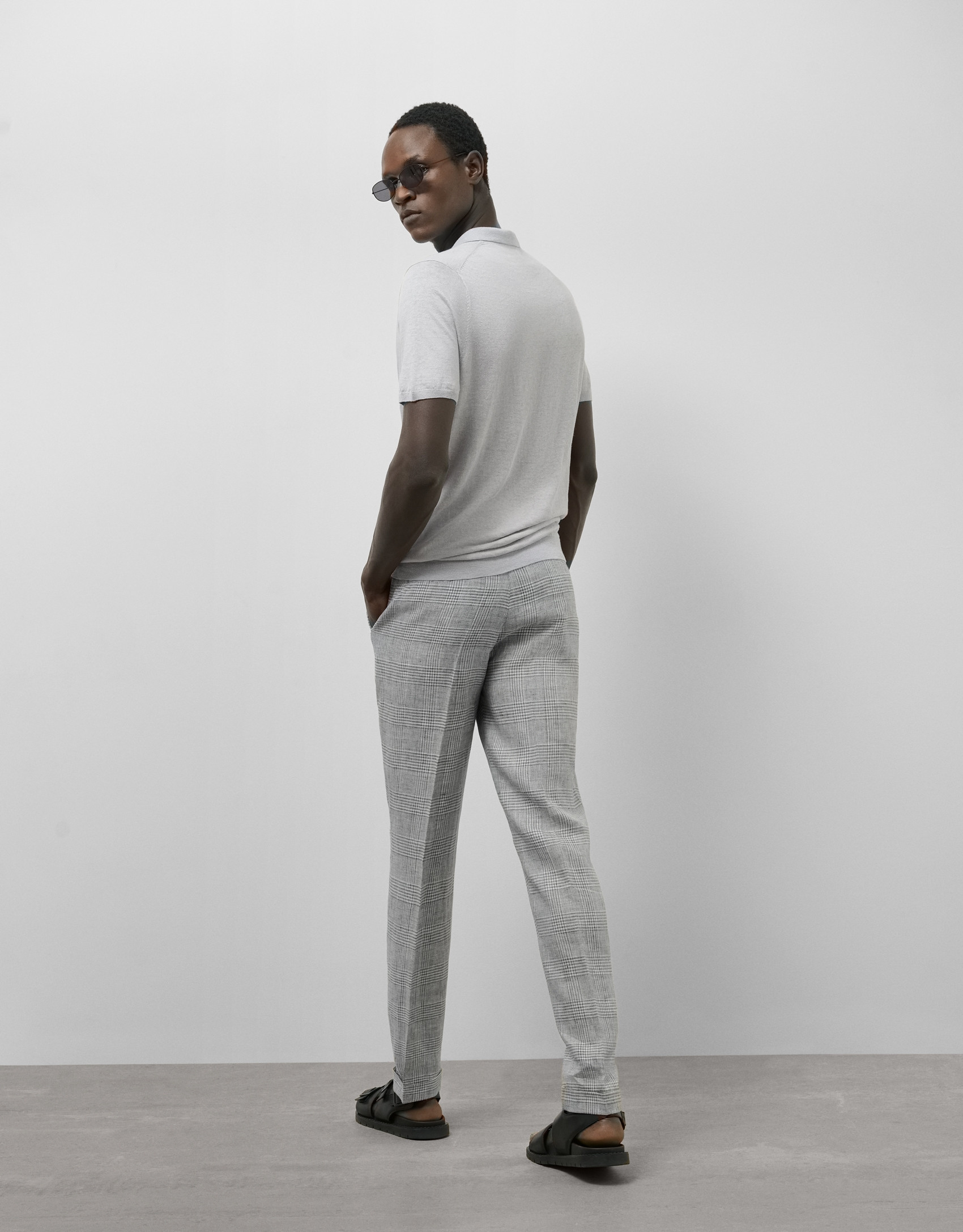 Gray melange linen knitted polo shirt - Man | Roberto Verino