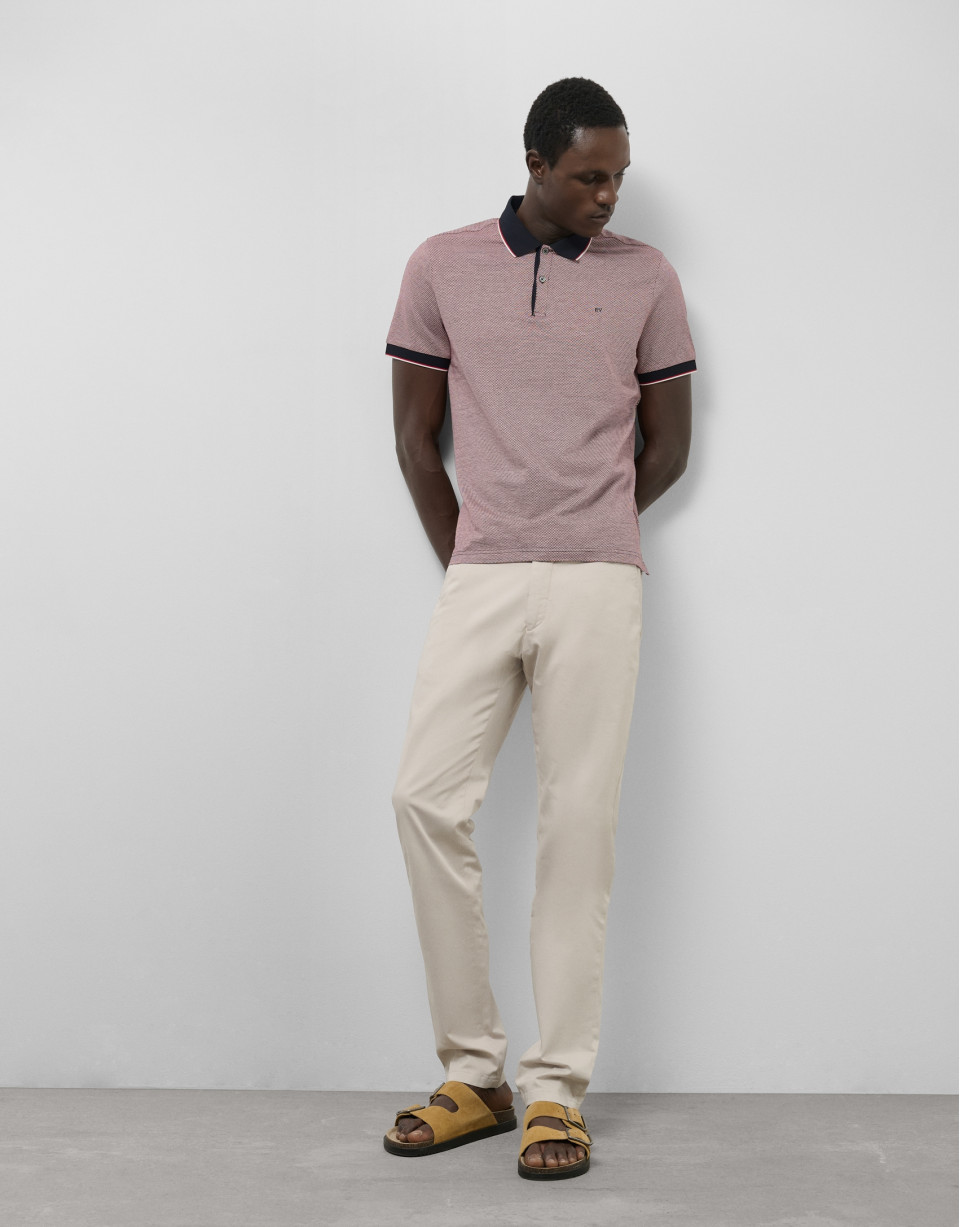 Polo jacquard geométrico rojo, marino y blanco | Roberto Verino