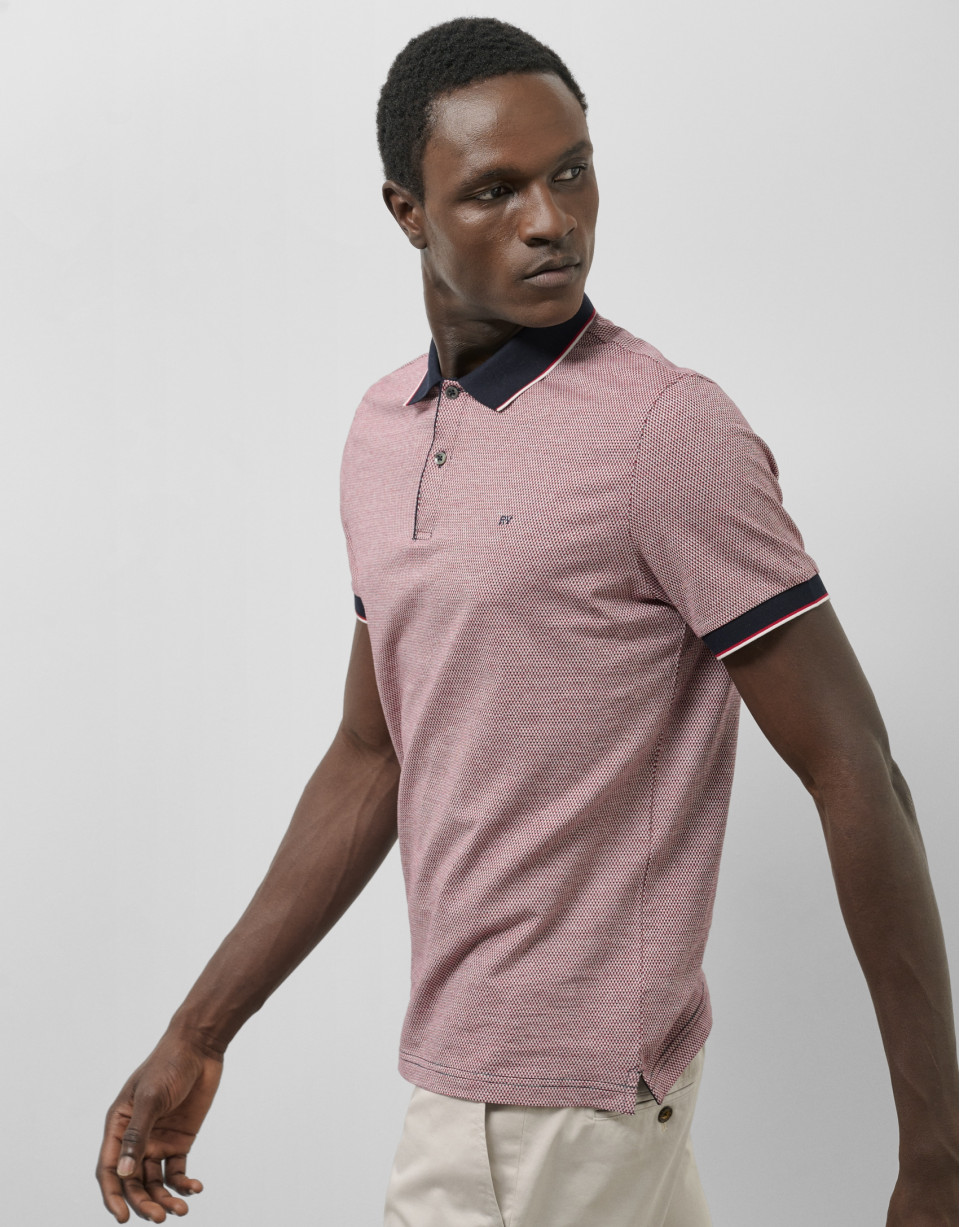 Red, navy and white geometric jacquard polo ... | Roberto Verino
