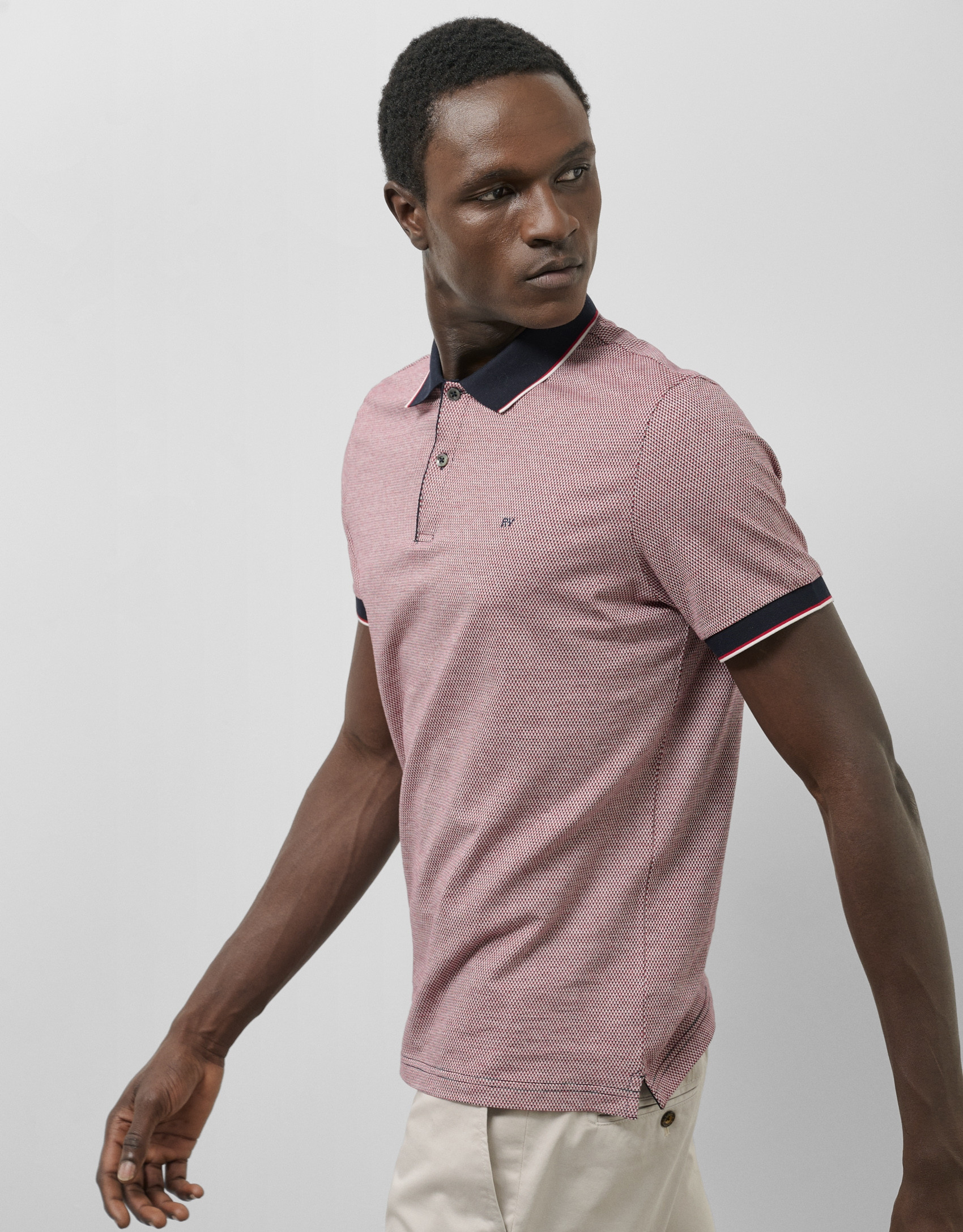 Polo jacquard geométrico rojo, marino y blanco | Roberto Verino