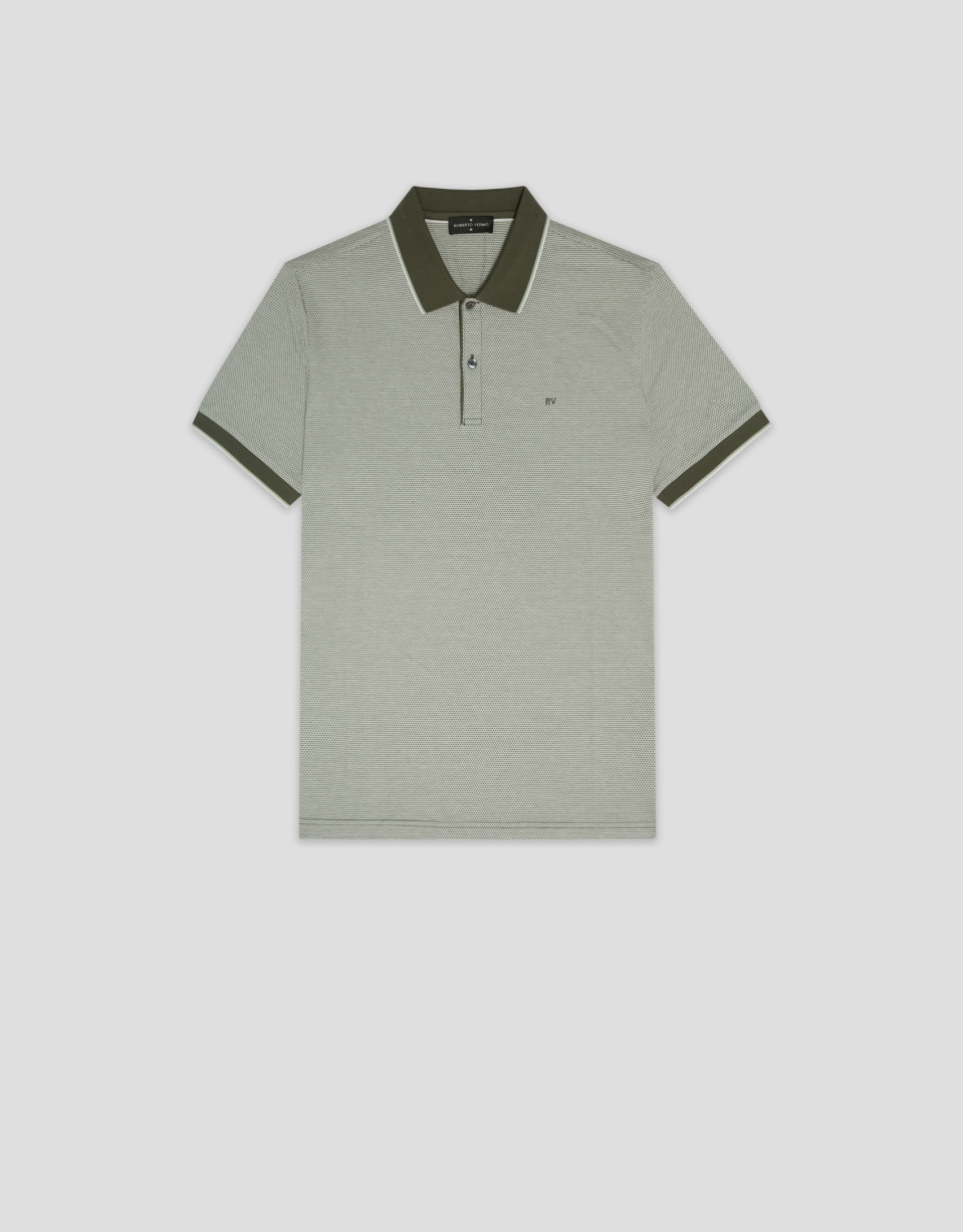 Khaki and white geometric jacquard polo shirt | Roberto Verino