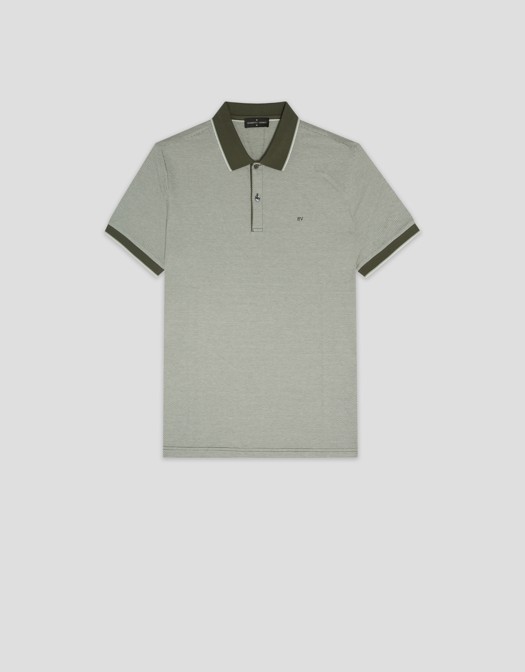 Polo jacquard geométrico caqui y blanco | Roberto Verino