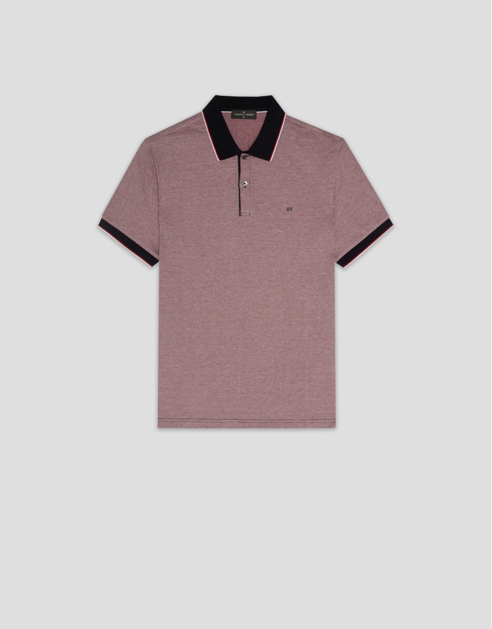 Polo jacquard geométrico rojo, marino y blanco | Roberto Verino