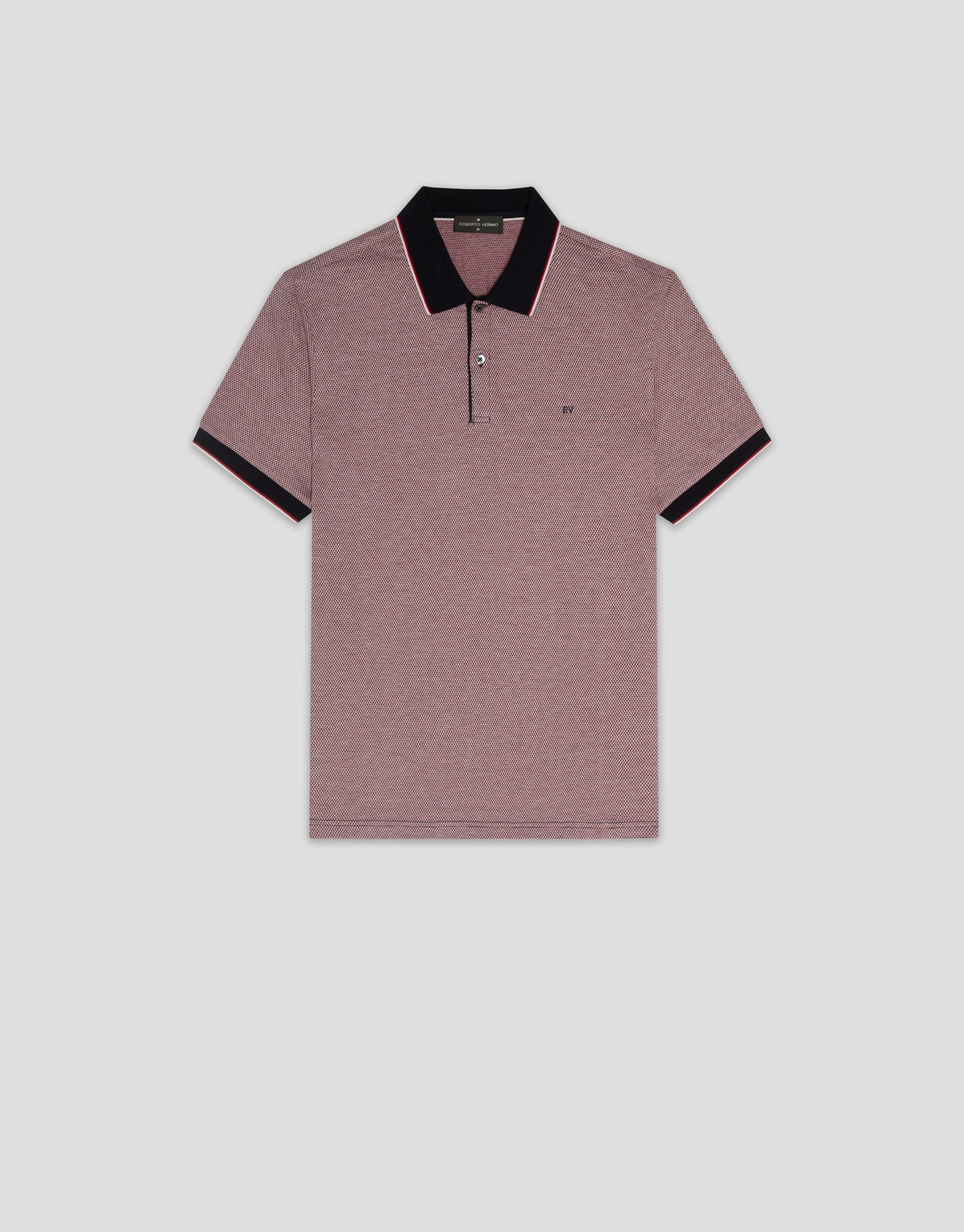 Polo jacquard geométrico rojo, marino y blanco | Roberto Verino