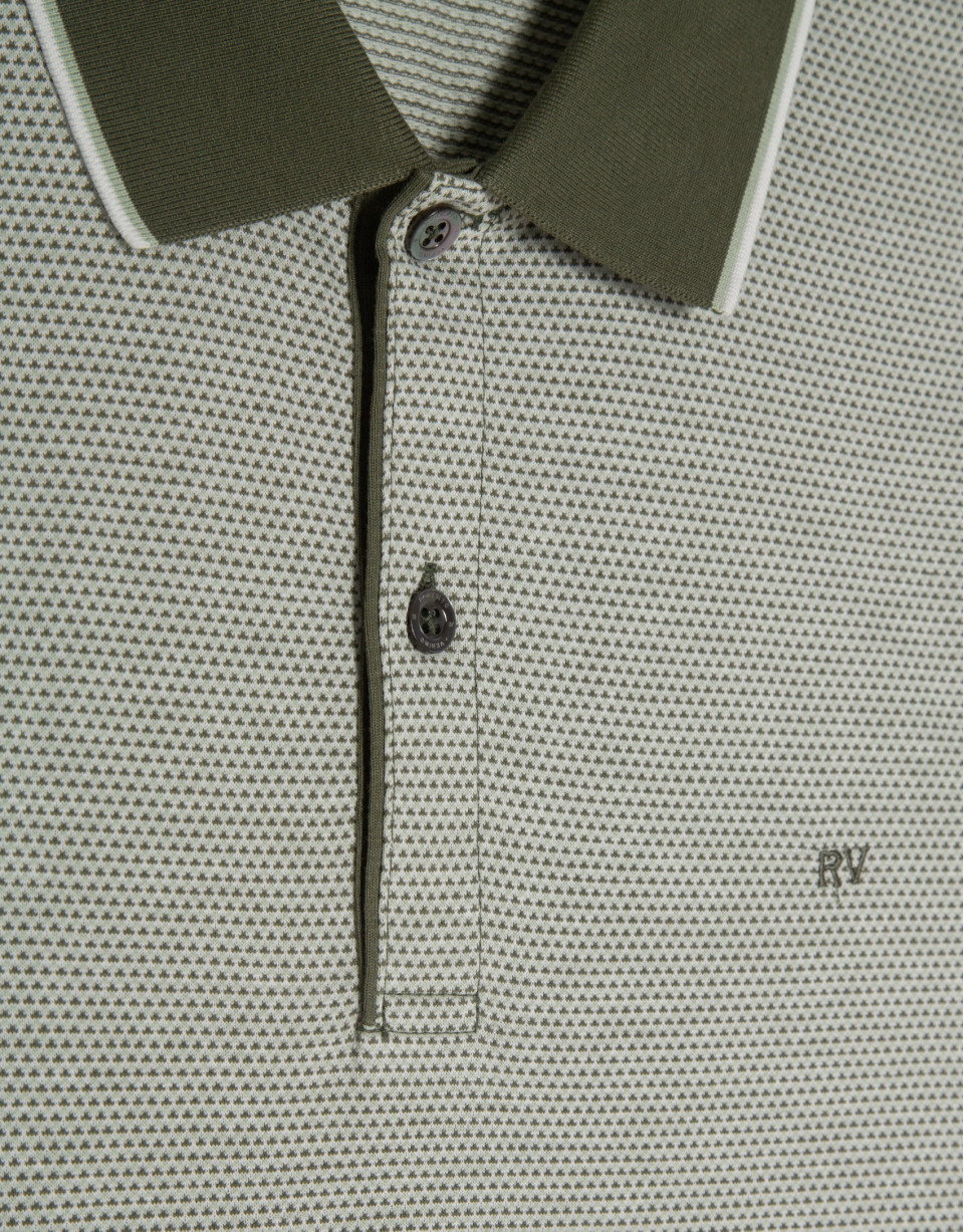 Polo jacquard geométrico caqui y blanco | Roberto Verino
