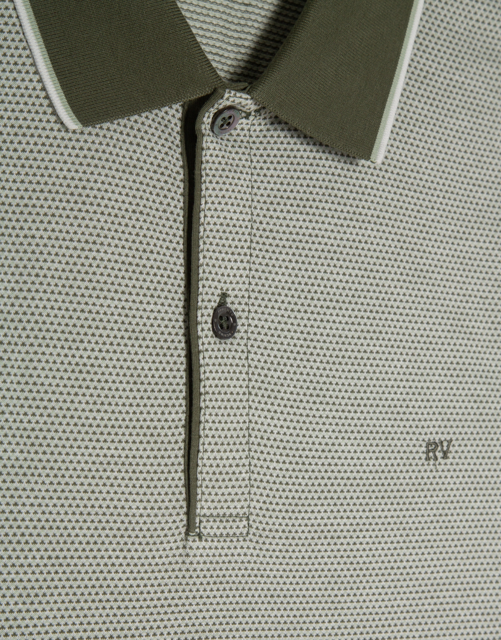 Khaki and white geometric jacquard polo shirt | Roberto Verino