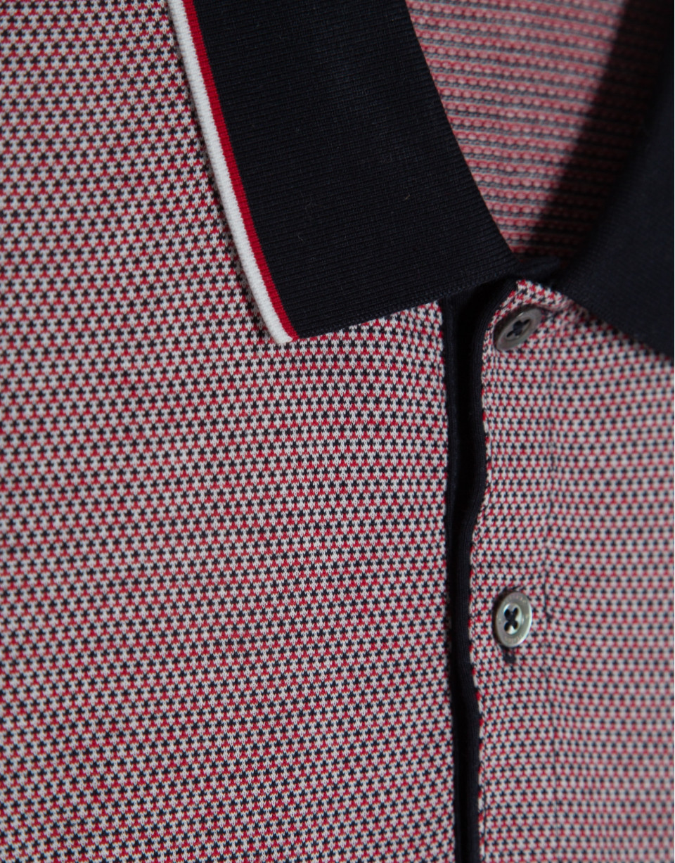 Polo jacquard geométrico rojo, marino y blanco | Roberto Verino