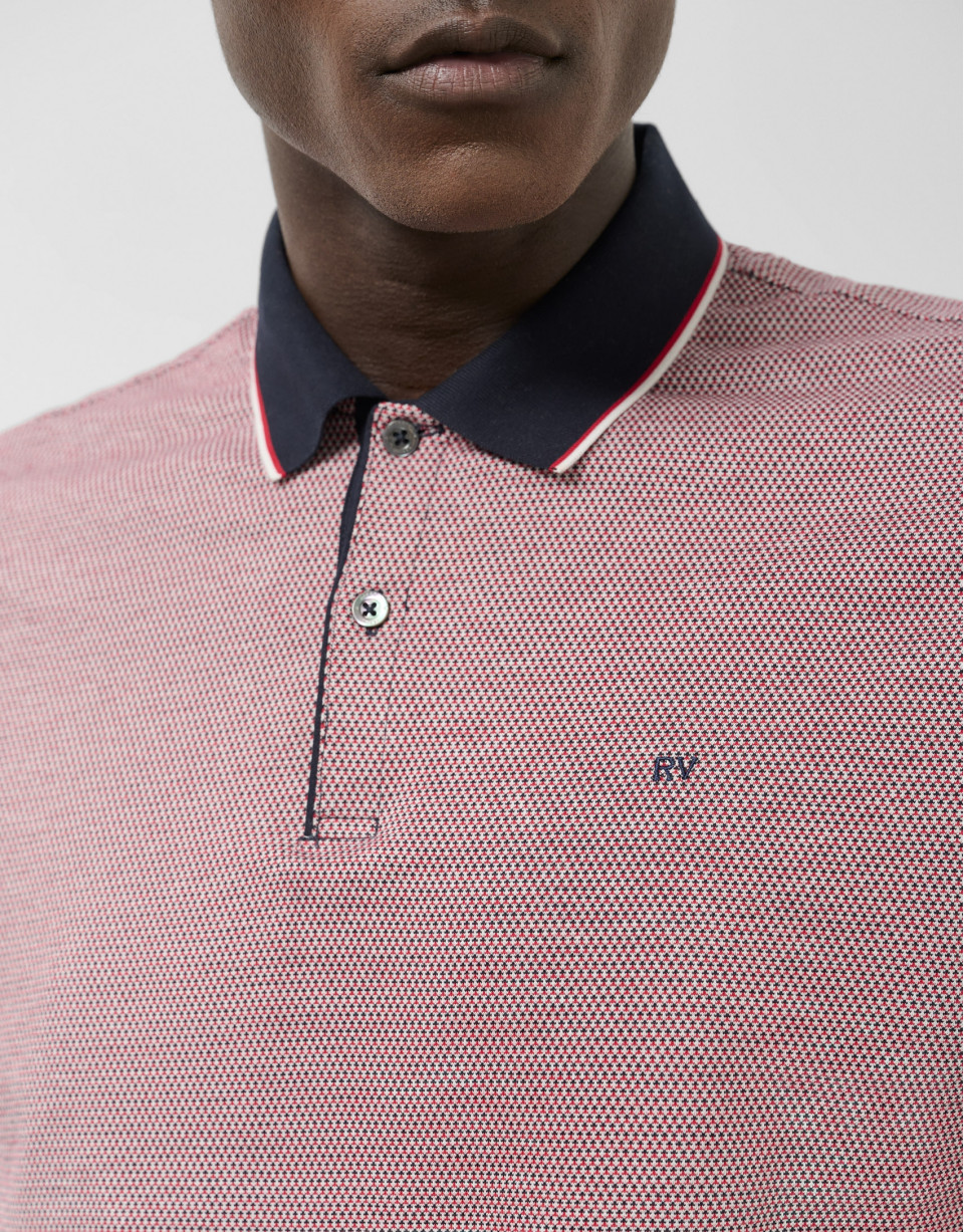 Red, navy and white geometric jacquard polo ... | Roberto Verino