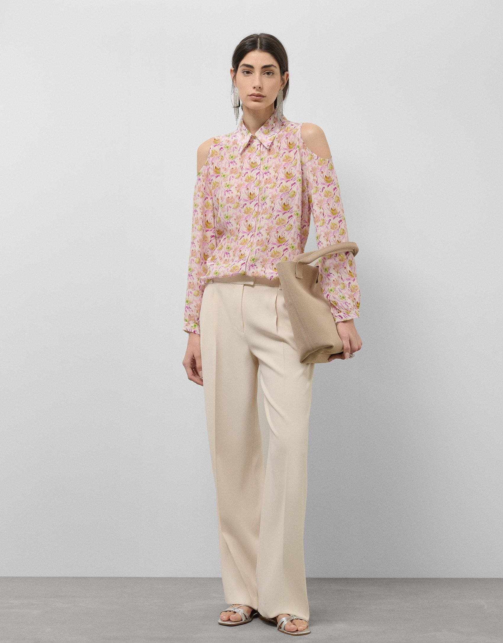 Pantalón recto pinzas crepé beige - Mujer | Roberto Verino
