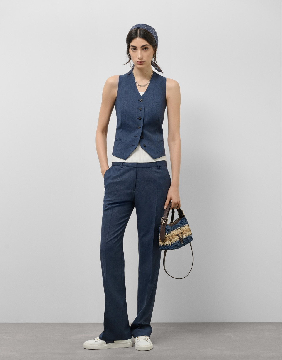 Navy blue wales check fresh wool tailored pants | Roberto Verino