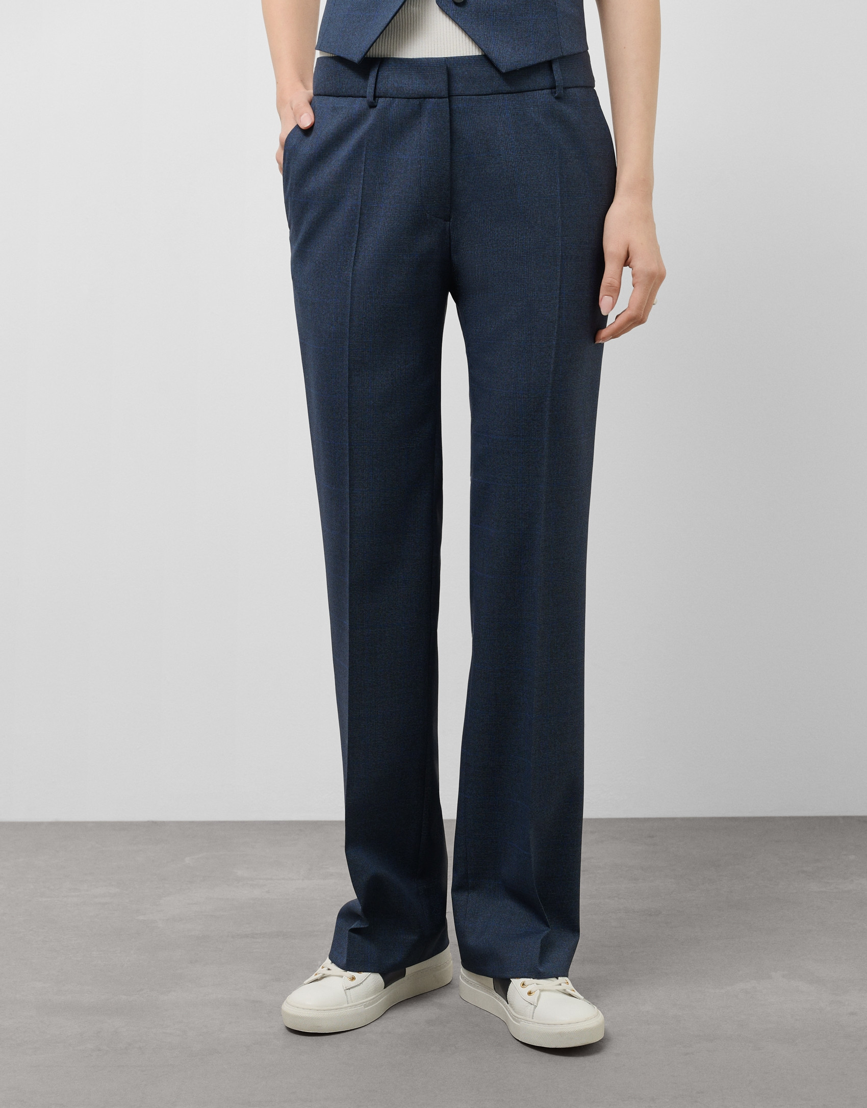 Pantalón recto lana fresca cuadro gales azul... | Roberto Verino