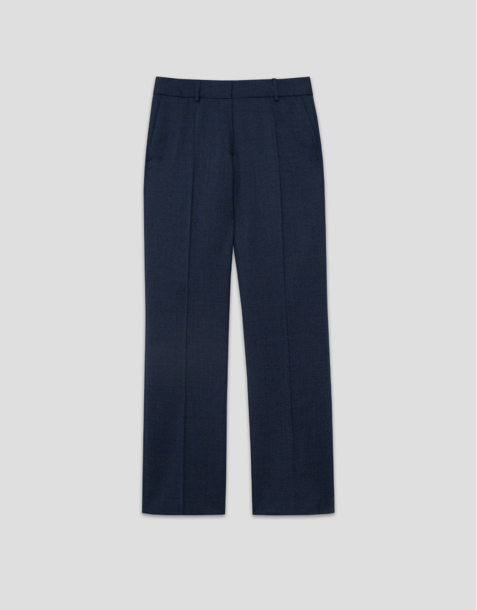 Navy blue wales check fresh wool tailored pants | Roberto Verino