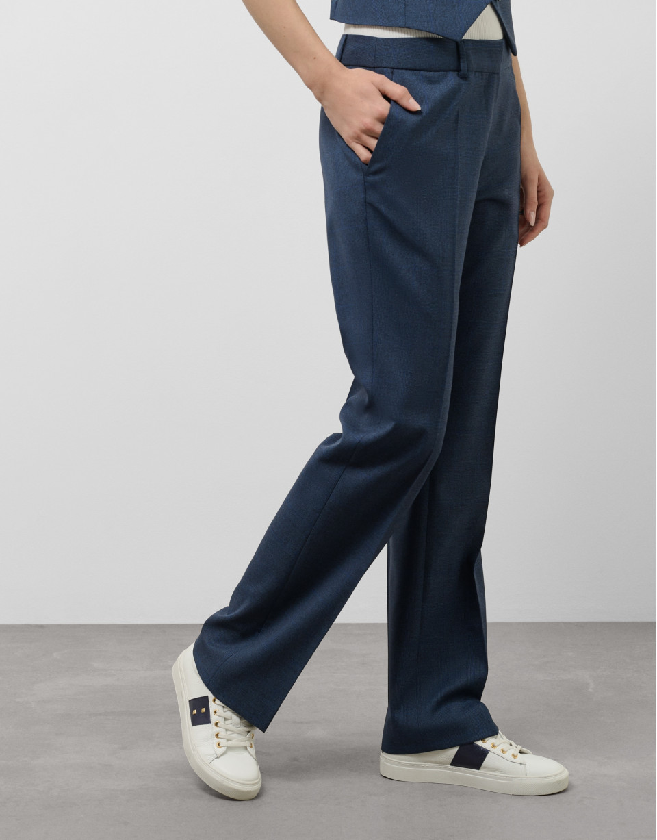 Pantalón recto lana fresca cuadro gales azul... | Roberto Verino