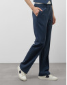 Pantalón recto lana fresca cuadro gales azul... | Roberto Verino