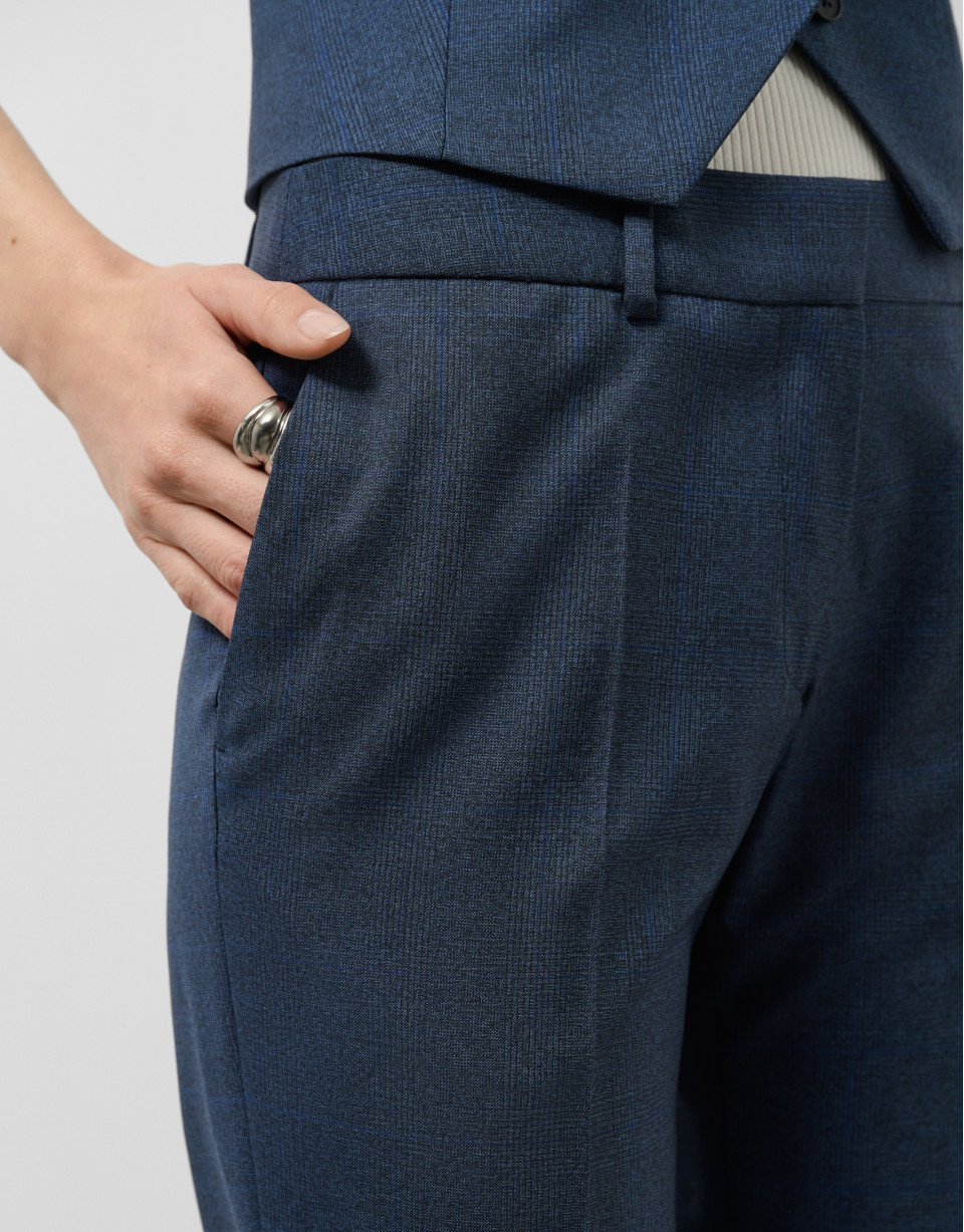 Pantalón recto lana fresca cuadro gales azul... | Roberto Verino