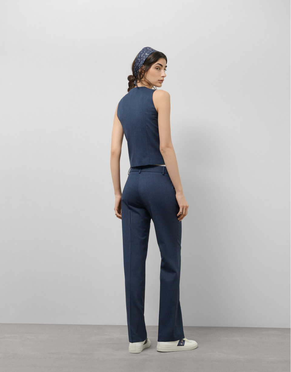 Navy blue wales check fresh wool tailored pants | Roberto Verino