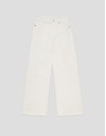 Beige wide denim pants with floral embroidery | Roberto Verino