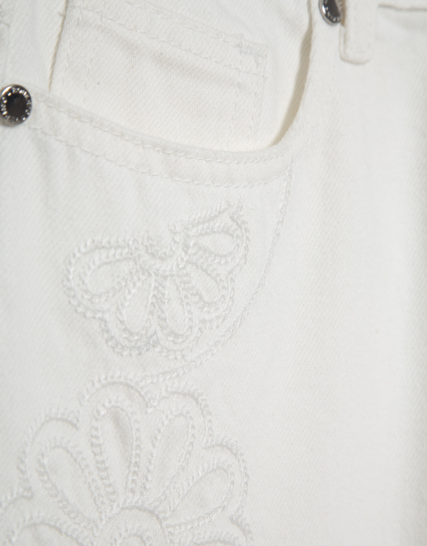 Beige wide denim pants with floral embroidery | Roberto Verino