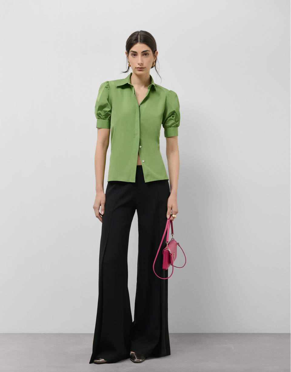 Green taffeta blouse with puckered short sleeves | Roberto Verino