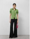 Green taffeta blouse with puckered short sleeves | Roberto Verino