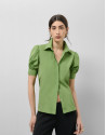 Green taffeta blouse with puckered short sleeves | Roberto Verino