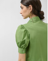 Green taffeta blouse with puckered short sleeves | Roberto Verino