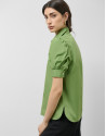 Green taffeta blouse with puckered short sleeves | Roberto Verino