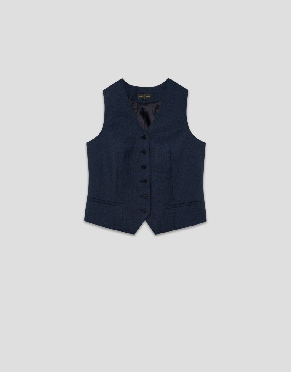 Men's tailored vest in fresh wool navy blue ... | Roberto Verino