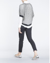 Black, beige and silver open knit bat sleeve sweater 
