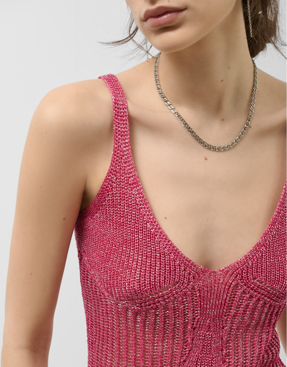 Openwork knit top with raspberry lurex - Woman | Roberto Verino
