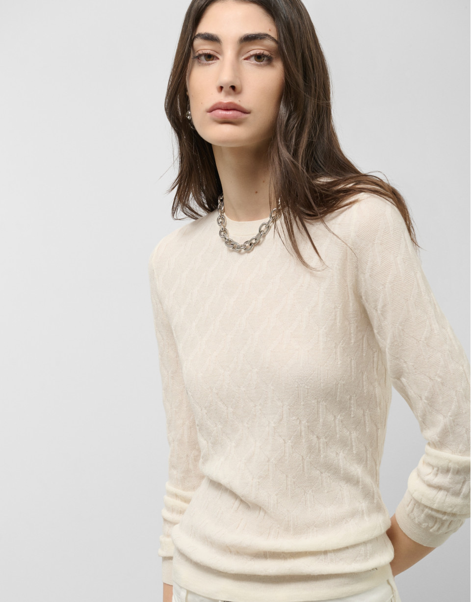 Long sleeve wool sweater with ecru eights | Roberto Verino