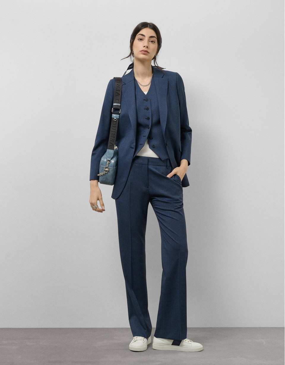 Navy blue light wool glen plaid blazer with one button