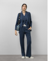 Blazer un botón lana fresca cuadro gales azul marino