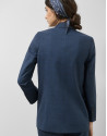 Navy blue light wool glen plaid blazer with one button