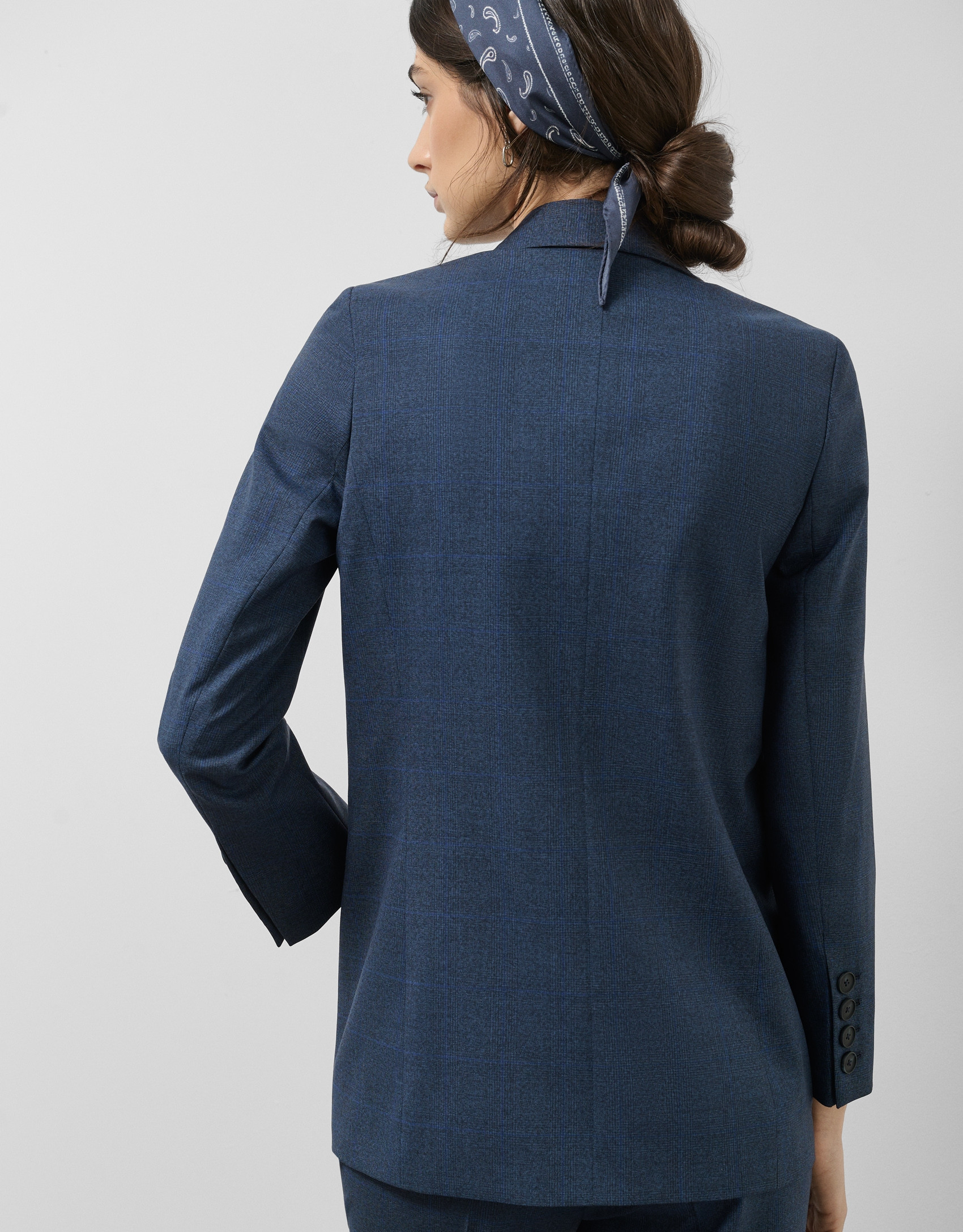 Blazer un botón lana fresca cuadro gales azul marino